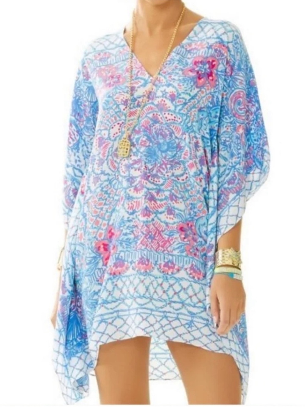 NWT Lilly Pulitzer Linda Marie Silk Caftan XXS/XS Resort White Pinchers Picnic